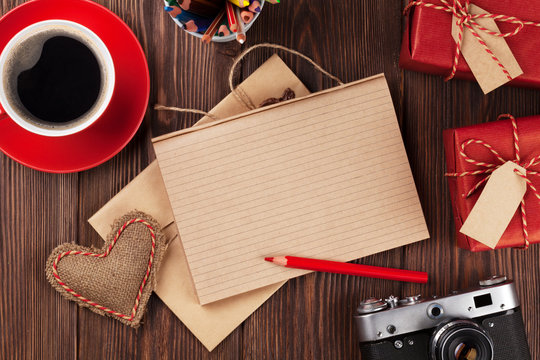 Gifts, camera, coffee and notepad for your text
