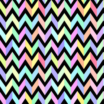 chevron pastel colorful pattern on black background seamless vec