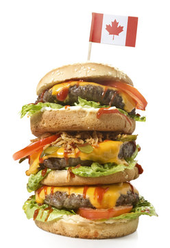Tasty XXL Hamburger with the flag of Canada.(series)
