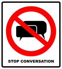 No, stop sign, forbidden. Head talking. Silhouette of a head with sound waves. Ban the Dissemination of information, gossip. Censorship.