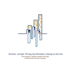 business city concept. the city is on the river. the concept of growth in the logo. financial success for you company. real estate building and promotion. real estate agency in the big city


