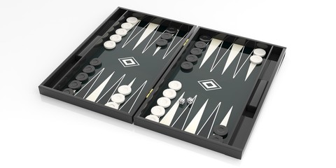 Black and white backgammon board. 3d illustration