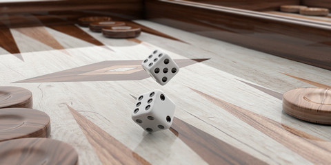 Wooden backgammon board. 3d illustration