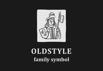 Old style logo with man caricature.