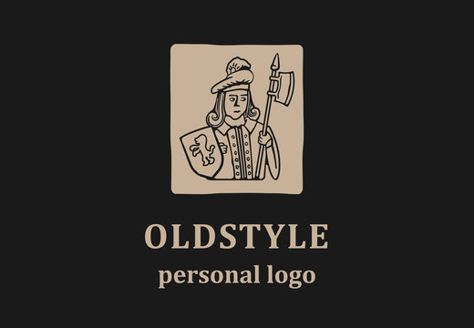 Old style logo with man caricature.