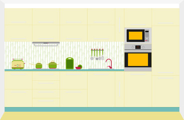 Kitchen interior design. Front view. Vector illustration.