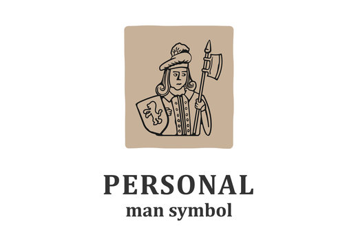 Old style logo with man caricature.