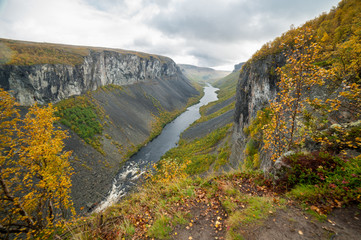The Alta canyon: view of River Alta and gorge. Finnmark, Norway © drimafilm