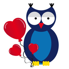 Owl with hearts on white background