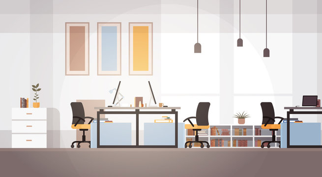 Creative Office Co-working Center University Campus Modern Workplace Flat Vector Illustration