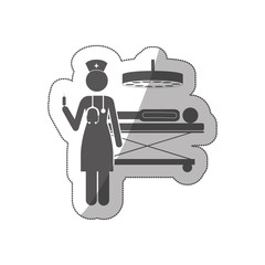 sticker silhouette nurse in operations room with pacient