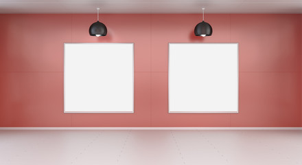 Two white blanks canvas on a wall 3D rendering