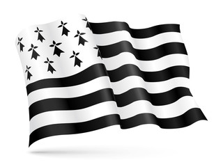 Vector flag of Brittany, France waving on wind - 134247000