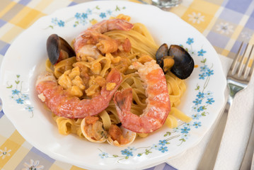 Tasty noodles with seafood