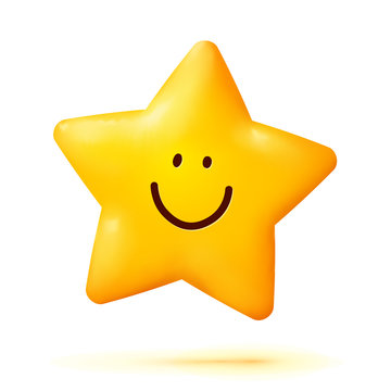 Cute yellow smiling little star isolated on white background