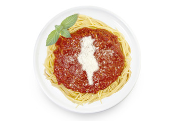 Dish of pasta with parmesan cheese shaped as Tunisia.(series)