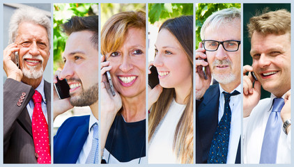 Group of business people talking on the phone - obrazy, fototapety, plakaty