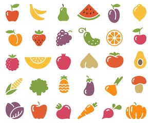 Simple icons of vegetables and fruit