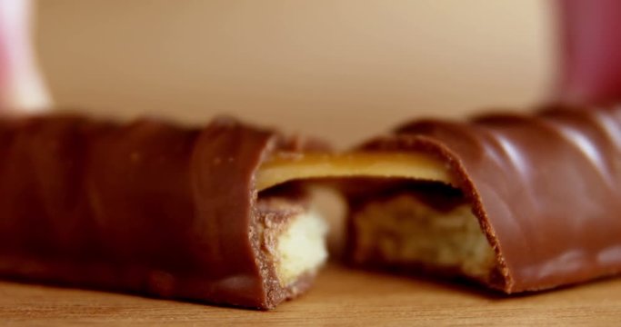 Close-up of chocolate and caramel bar