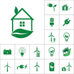 eco house icon, alternative energy set on white background