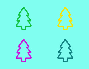 Vector set of flat line christmas tree icons