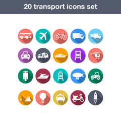 Flat transport icons set with long shadow