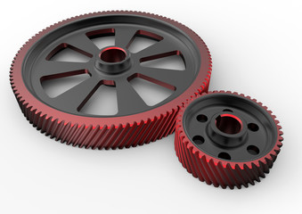 3D render - red and black gears