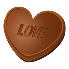 Chocolate heart with the words love, Valentine's day.Vector illustration.