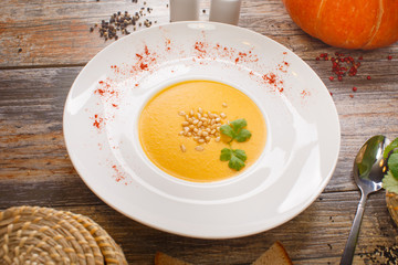 soup with pumpkin and nuts