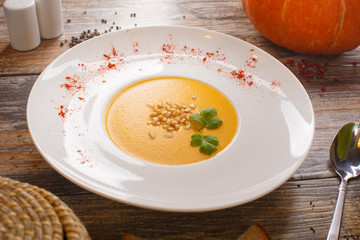 soup with pumpkin and nuts