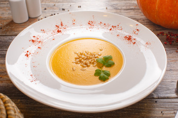soup with pumpkin and nuts