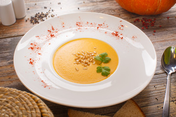 soup with pumpkin and nuts