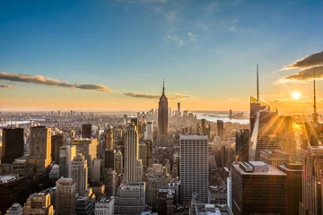 Keuken foto achterwand Empire State Building New York City Skyline, bij zonsondergang vanaf Rockefeller Center, Verenigde Staten