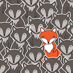 wolfs and alone fox. seamless pattern