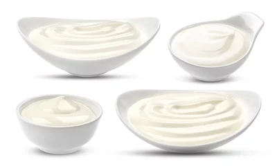 Rolgordijnen Bowl of sour cream isolated on white © xamtiw