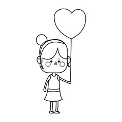 kawaii girl with heart balloon over white background. vector illustration