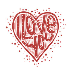 I love you - valentines day card. Red handdrawn heart lettering.