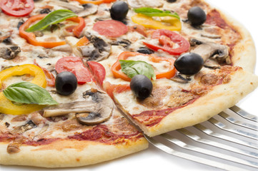Pizza with ham, pepper and olives