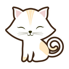 white small cat sitting stripes yellow closed eyes vector illustration eps 10