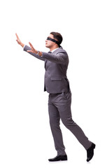 Blindfolded businessman isolated on white