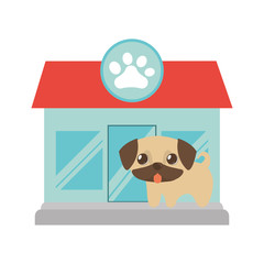 puppy little tongue out pet shop paw print vector illustration eps 10