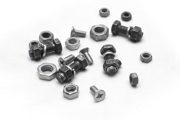 Nuts and bolts, white background