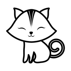 cute cat closed eyes spiral tail outline vector illustration eps 10