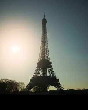 Silhouette of Eiffel Tower.