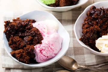 Hot Fudge Pudding Cake with ice cream