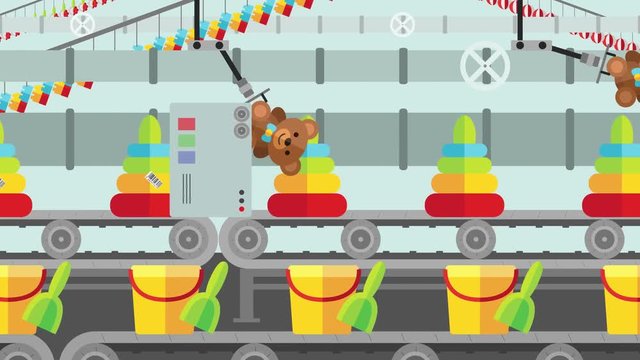 Toddlers Toys Factory in Cartoon Style