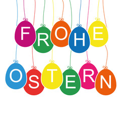 Obraz na płótnie Canvas Frohe Ostern - Ostereier aufgehängt bunt