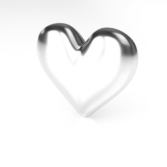 Silver Heart on white background. 3D Rendering