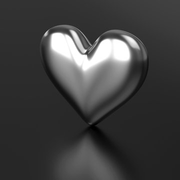 Silver Heart on Black background. 3D Rendering