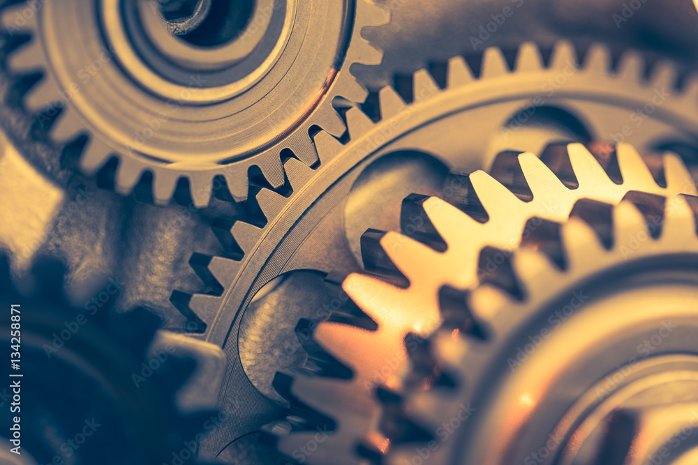 Poster engine gears wheels, closeup view